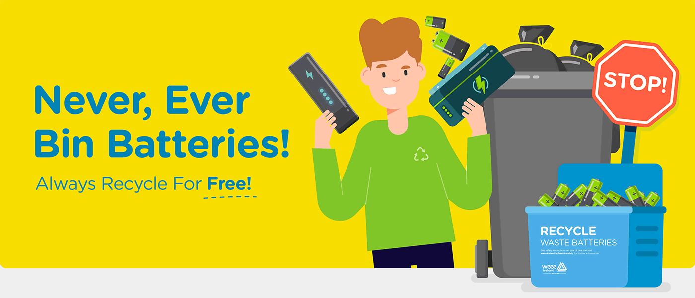 never, ever bin batteries - always recycle for free